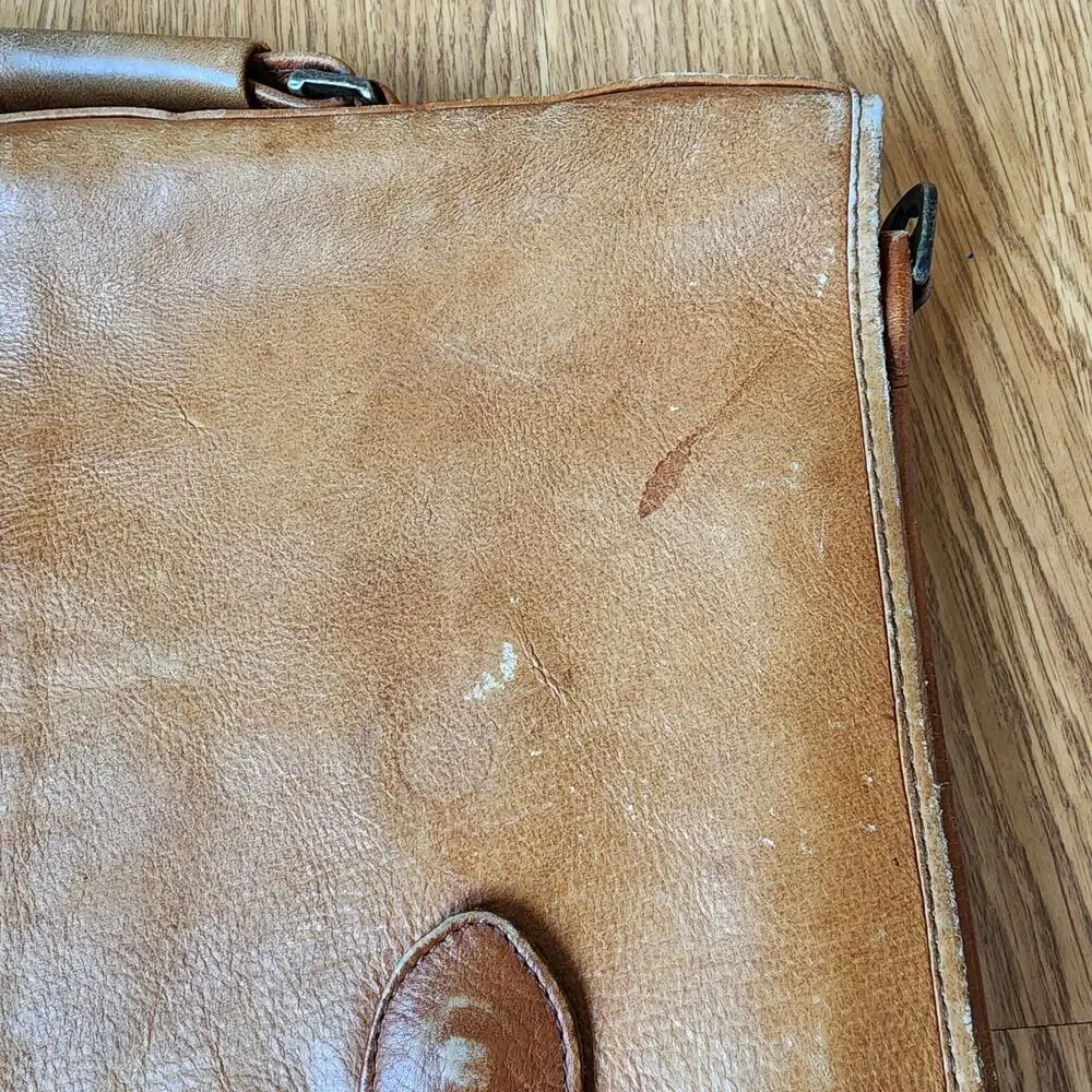 Vintage Leather Messenger Bag Laptop Satchel Brown Briefcase Handle 15